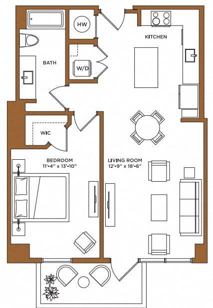 Floor Plan - 1 Bed/1 Bath-J