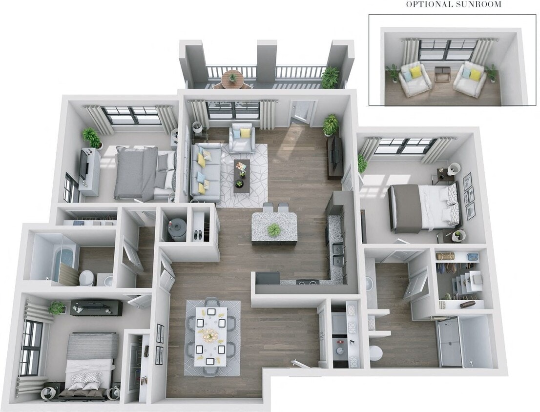 Floor Plan - 3BR 2BA (1354 SF)