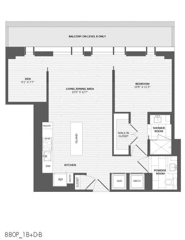 Floor Plan - 1 Bed/1 Bath Den-1B+D-B_880 P
