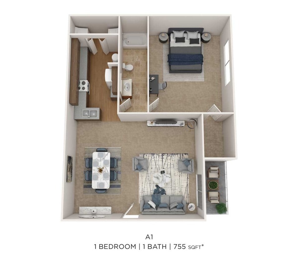 Floor Plan - One Bedroom-755 sqft