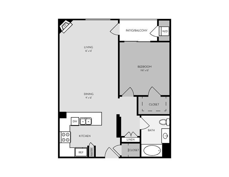 Floor Plan - 1 Bed, 1 Bath A (Ruby Plan - Renovated)