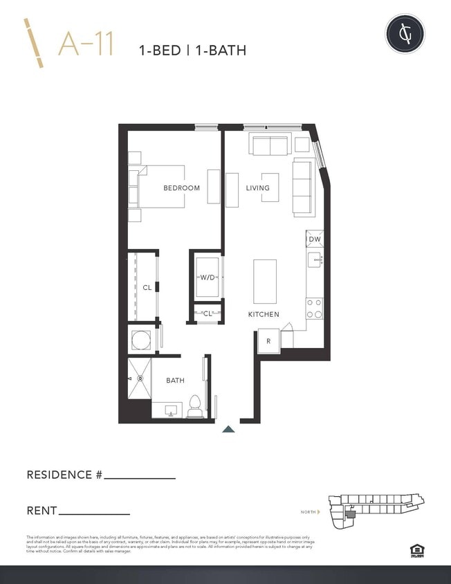 Floor Plan - One Bedroom, Den - A11