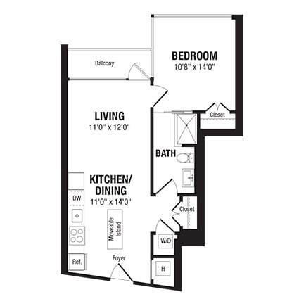 Floor Plan - 1 Bed/1 Bath-A5