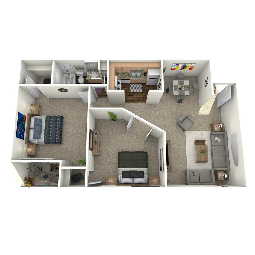 Two Bedroom One Bathroom Floor Plan - 2BR/1BA