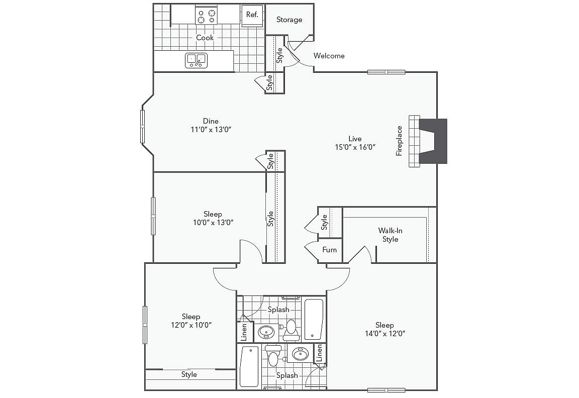 C2 | 3-Bedroom Floorplan - C2