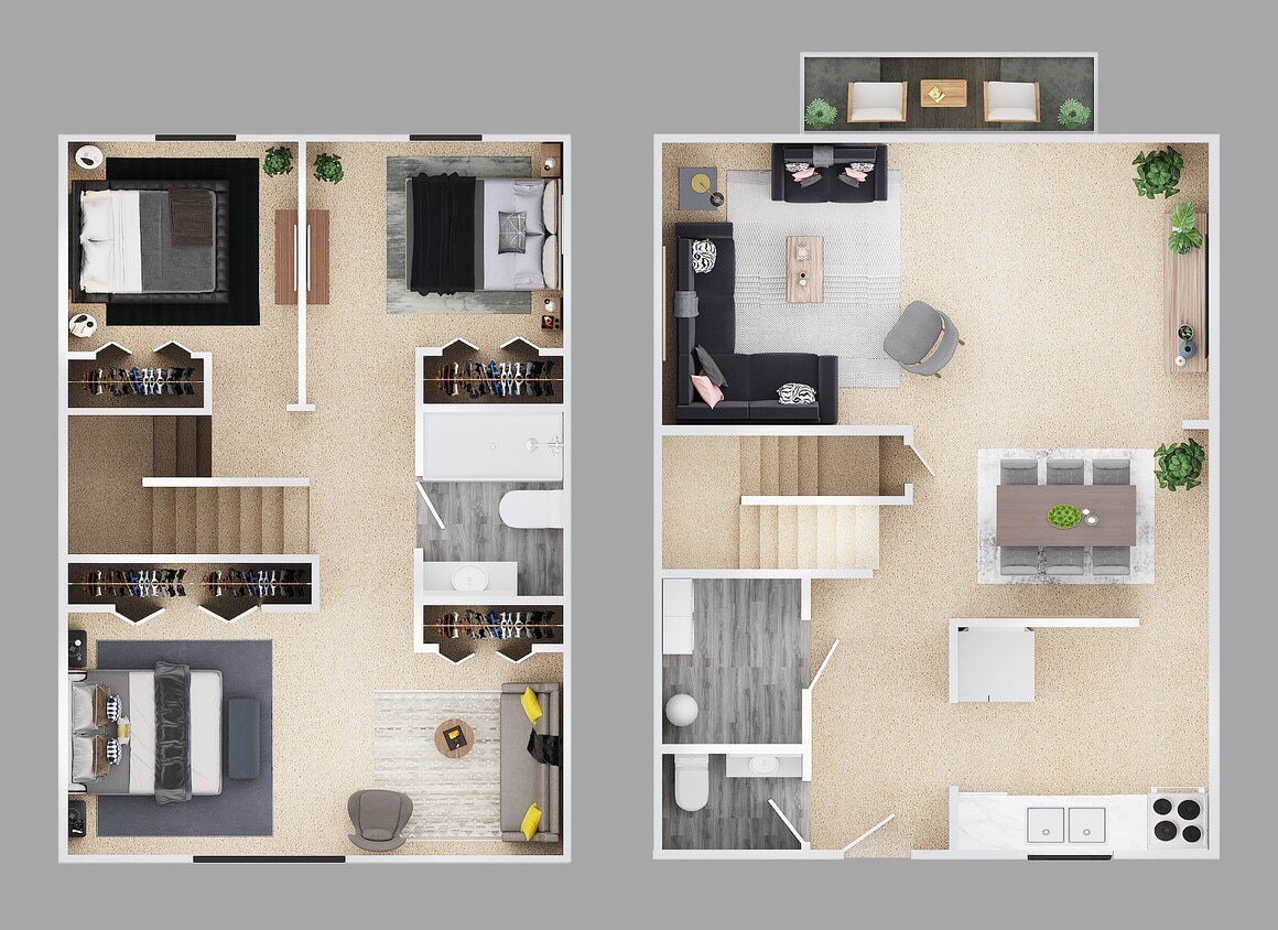 Floor Plan - Three Bedroom 1.5 Bath Townhouse 1300 sq ft