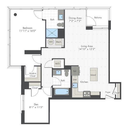 Floor Plan - 1 Bed/1 Bath Den-K