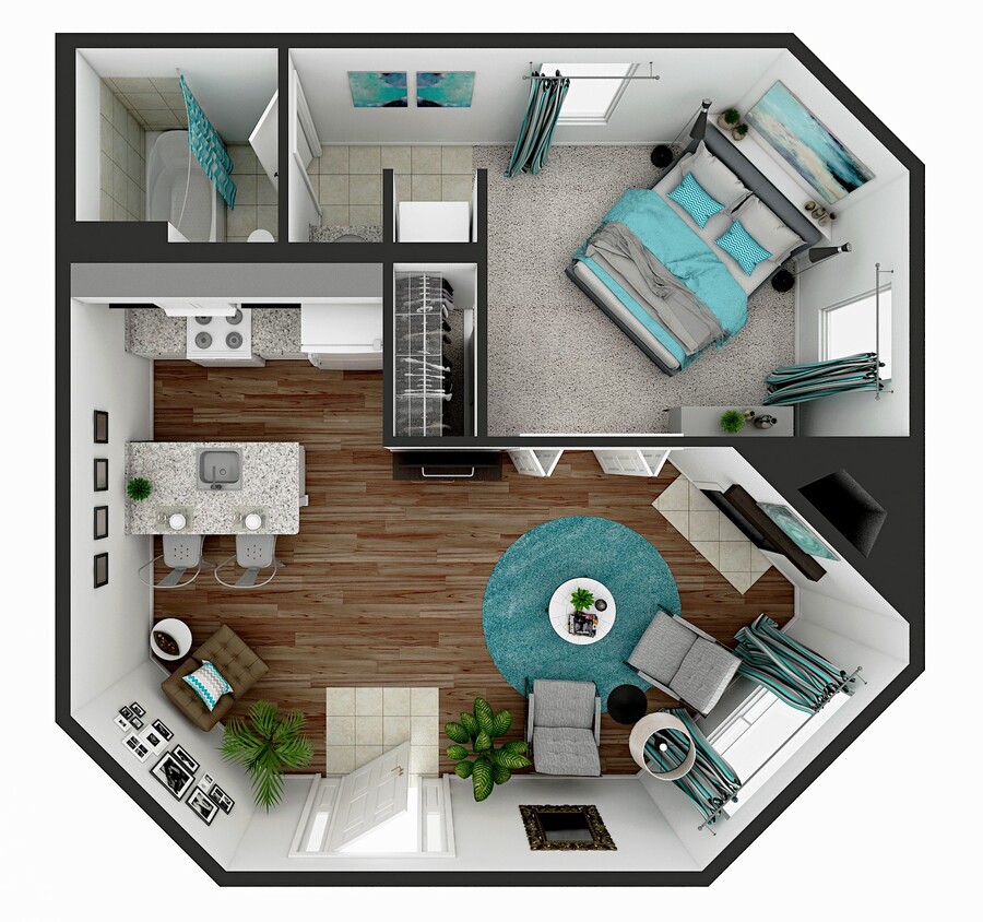 Floor Plan - 1 Bedroom, 1 Bathroom