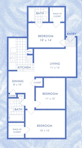 3BR/2BA - 3x2 1050 SF