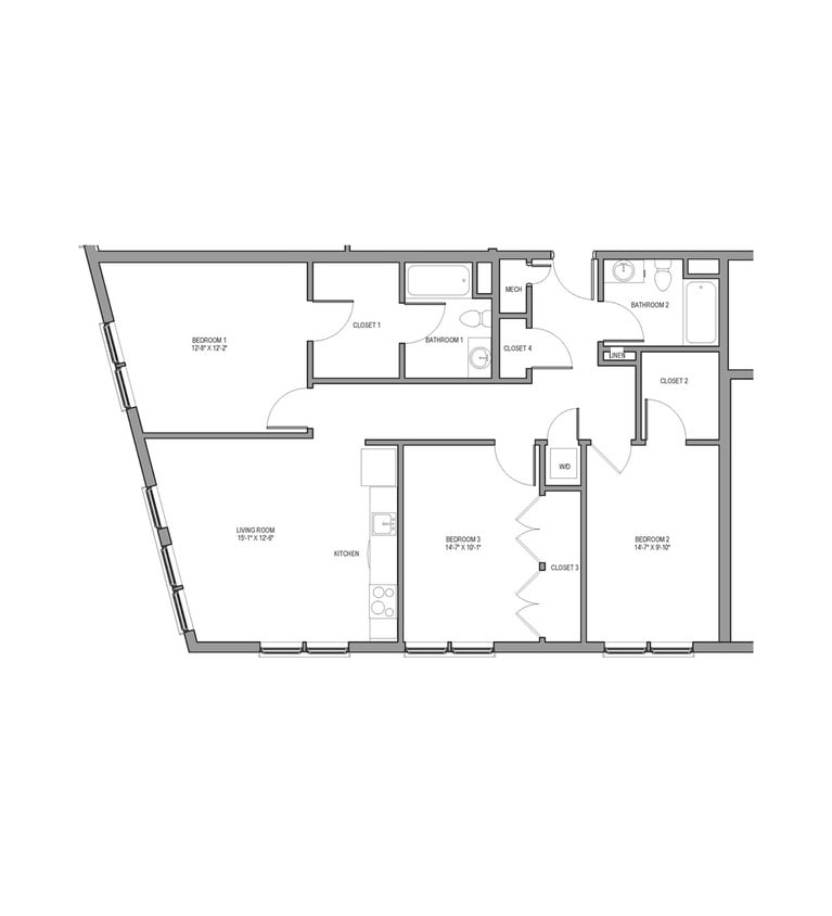 Floor Plan - Three Bedroom Two Bath