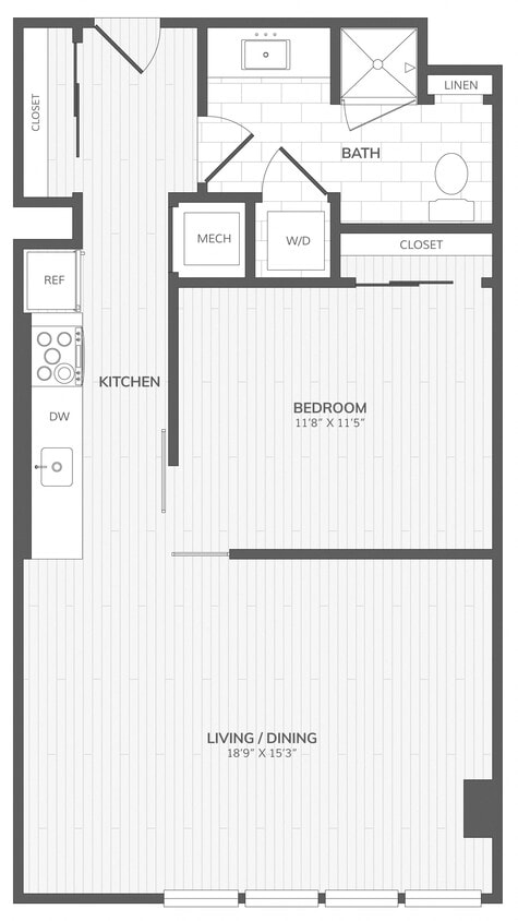 Floor Plan - 1 Bed/1 Bath Jr. ADA East