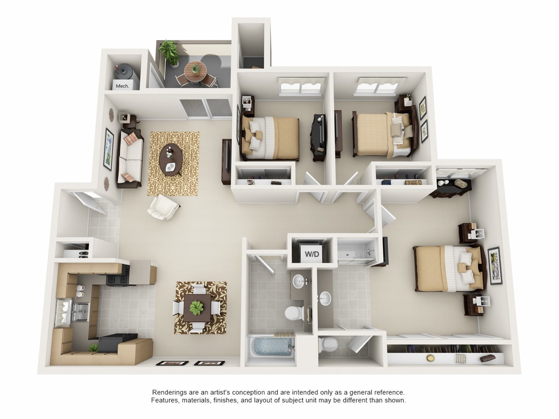 Plan D - 3 Bedroom 2 Bath - 3X2D1-Remodel