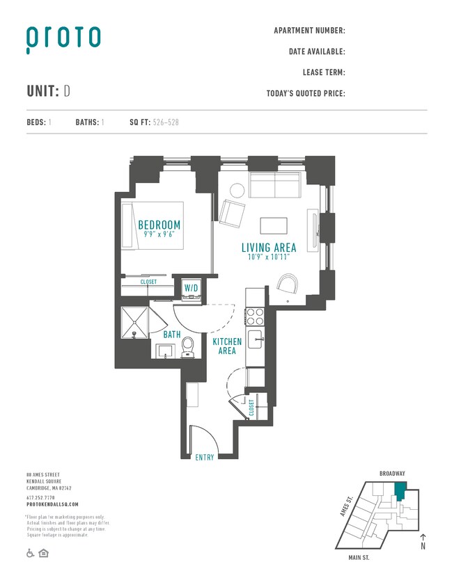 Floor Plan - 1 Bed/1 Bath-D