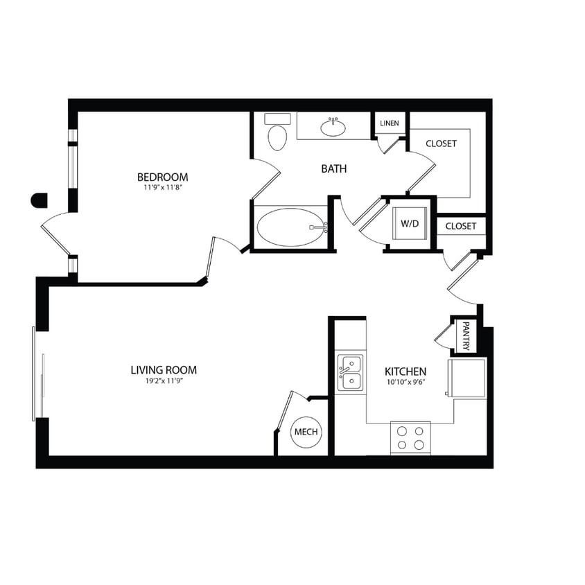 Floor Plan - 1 Bedroom, 1 Bath 732 SF A2B