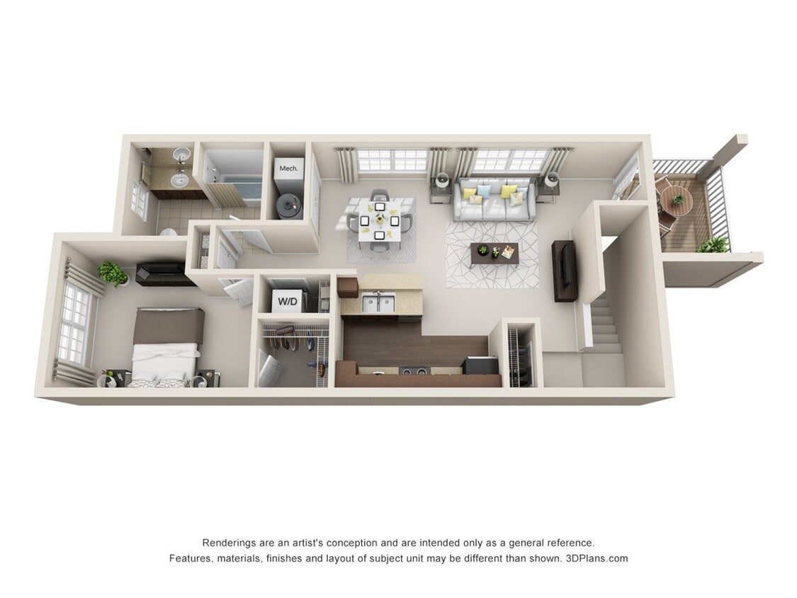 Floor Plan - 1 Bedroom 1 Bath Second Floor - 915