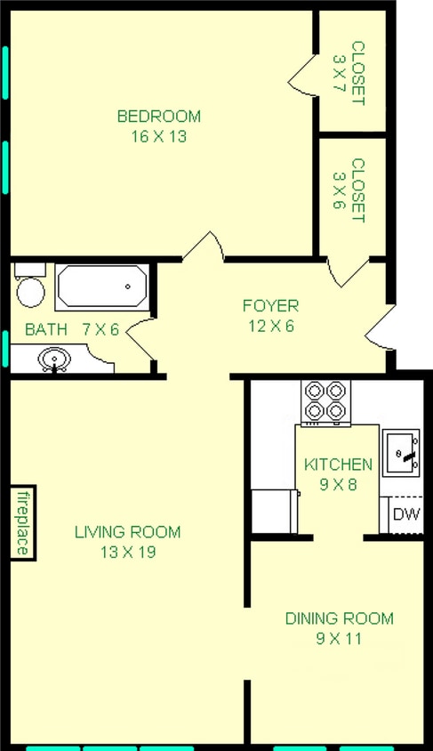 Bloomfield One Bedroom Floorplan - Bloomfield
