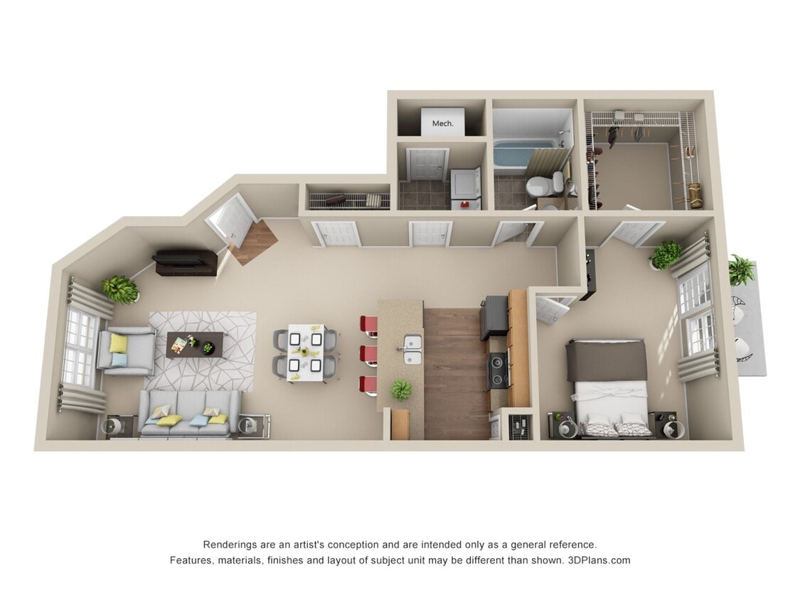 Floor Plan - 1 Bedroom 1 Bath 