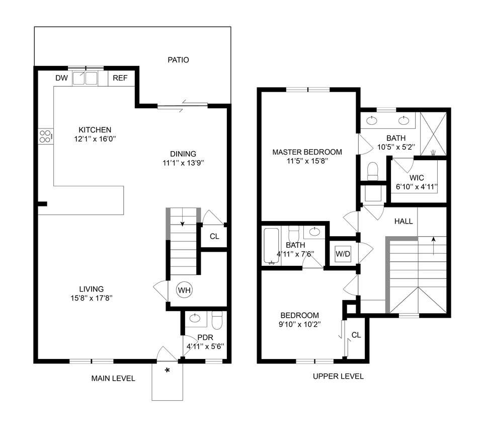 2 Bed Townhome B | 2-Bedroom Floorplan - 2 BR x 2.5 BA Townhome with Washer/Dryer - B