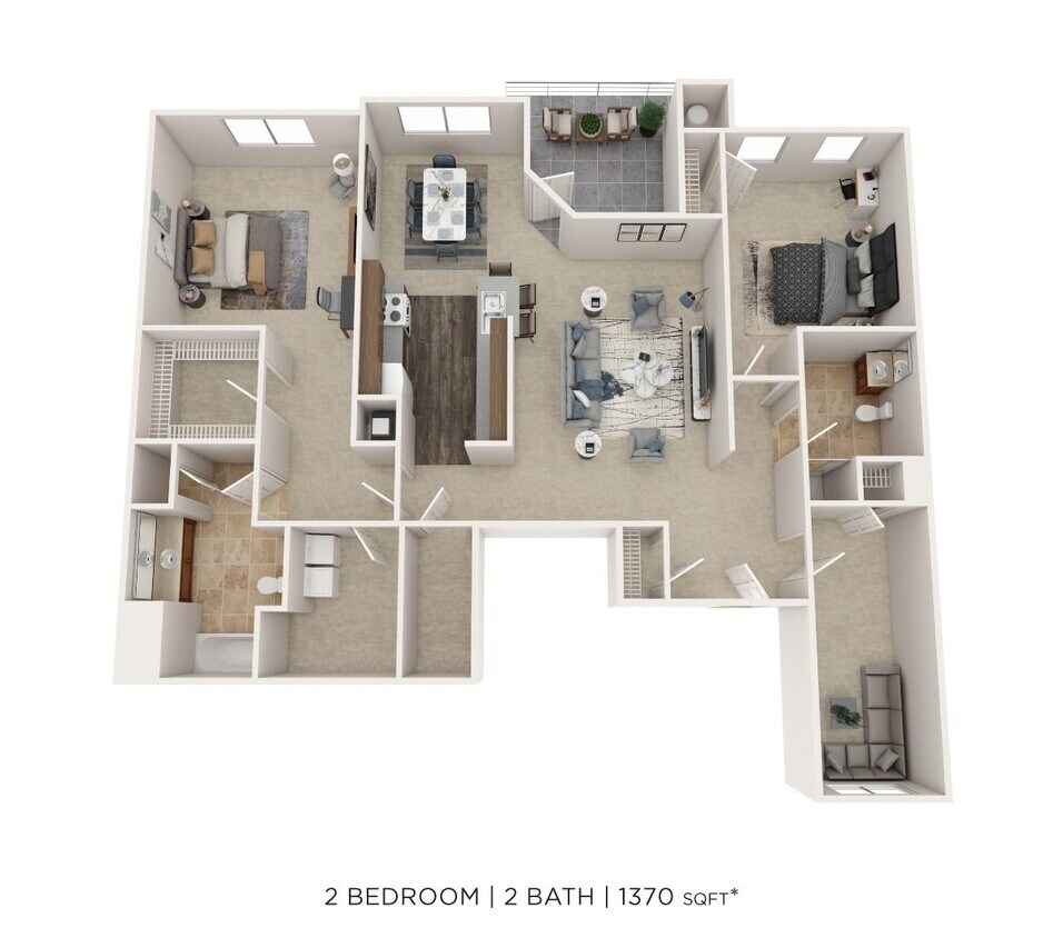Floor Plan - Two Bedroom 2 Bath - 1,370 sqft