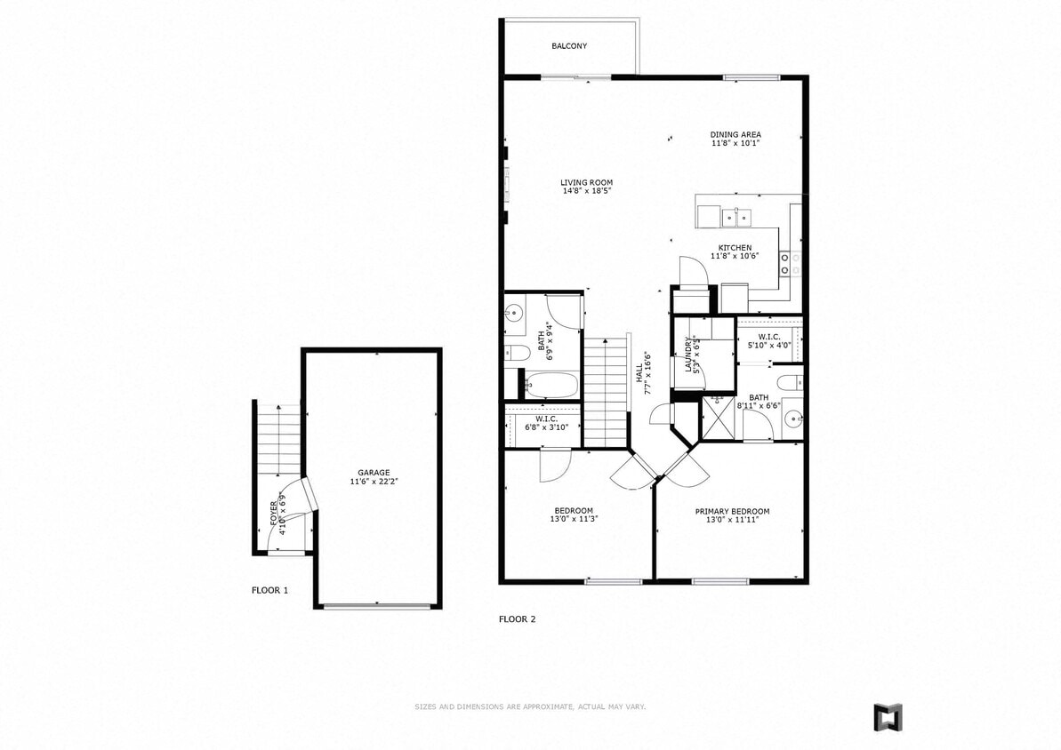 Floor Plan - 2 Bed/2 Bath, Upper, 1 Stall Att. Garage (14/2B/7)