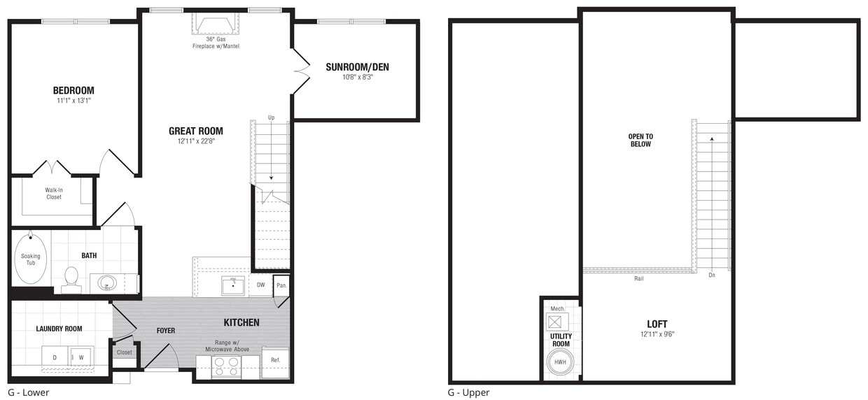Floor Plan - 1 Bed/1 Bath Den Loft-G