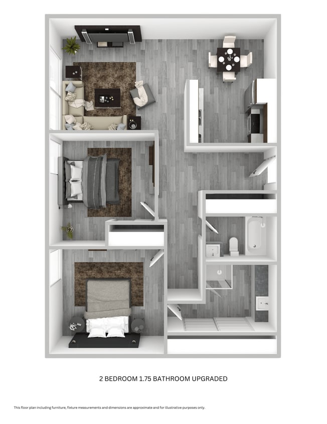 Floor Plan - 2 Bedroom 1.75 Bathroom - Upgraded