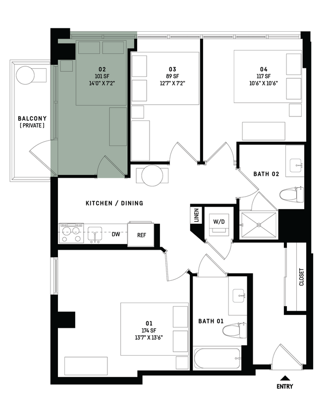 Floor Plan - Co-Living D13-Bedroom 2