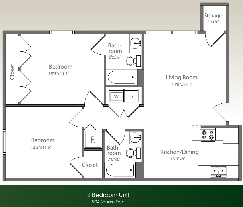 2BR/2BA sqft 904 - Model 2A