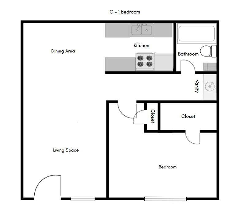 Floor Plan - 1 Bedroom 1 Bath C