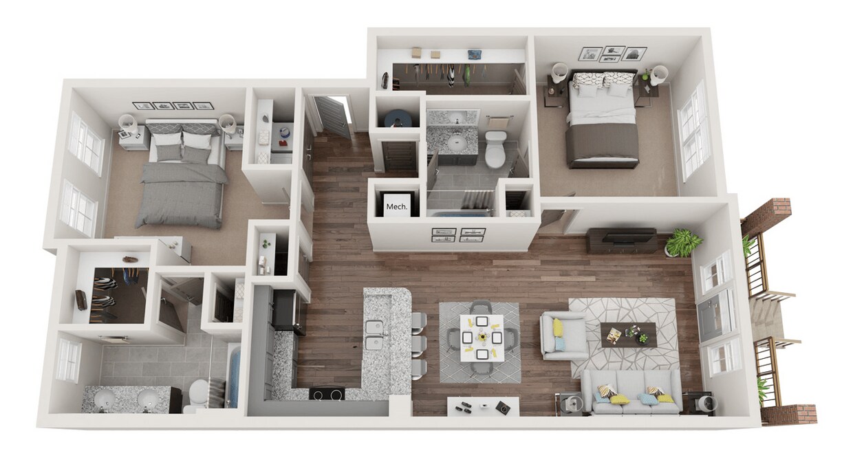 Floor Plan - 48m - 2BR 2BA (1060 SF)