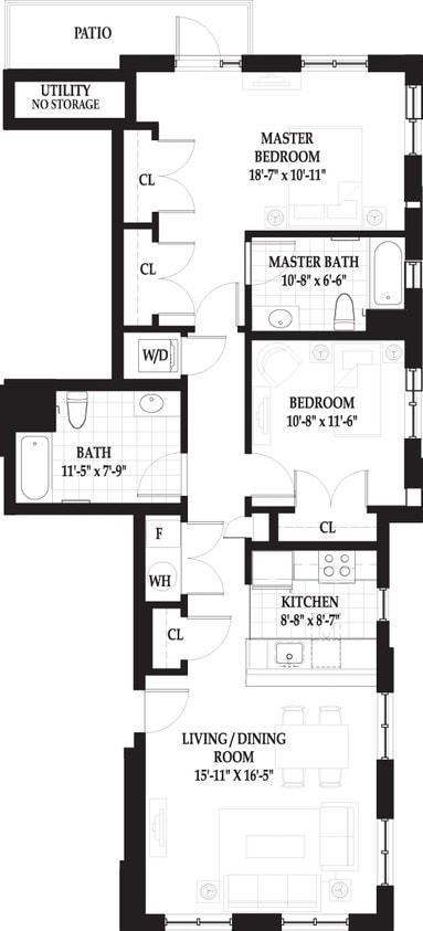 Floor Plan - Villas Two Bedroom with Patio