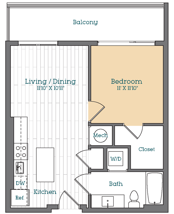 Floor Plan - 1 Bed - 1 Bath | A01A