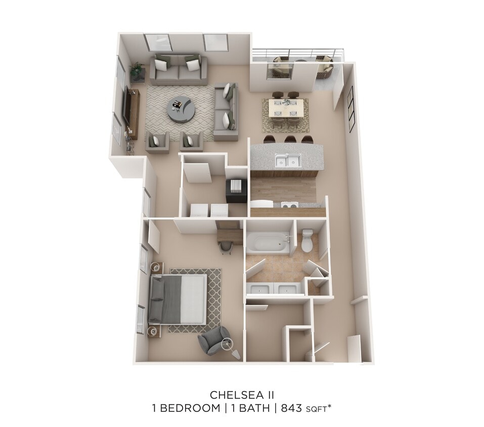 Floor Plan - One Bedroom - Chelsea II - 843 sqft