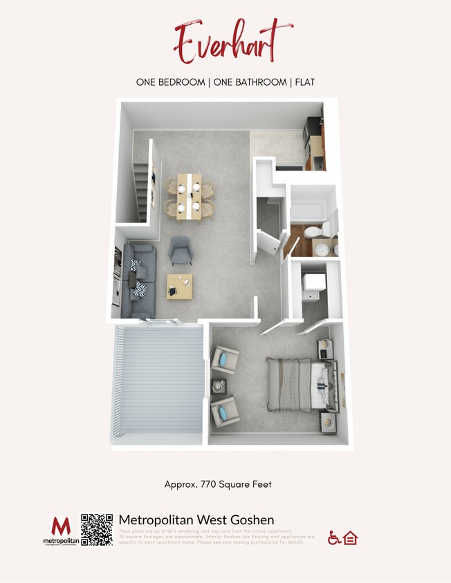 Floor Plan - Everhart | 1 Bedroom, 1 Bathroom Flat
