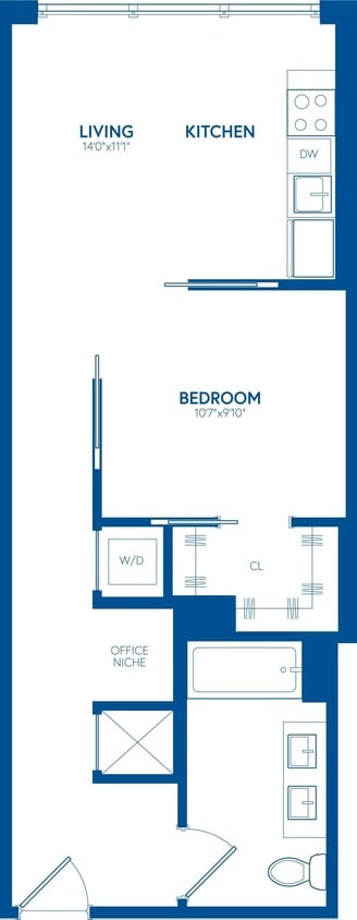 Floor Plan - 1 Bedroom,1 Bath, Office Nook - 601