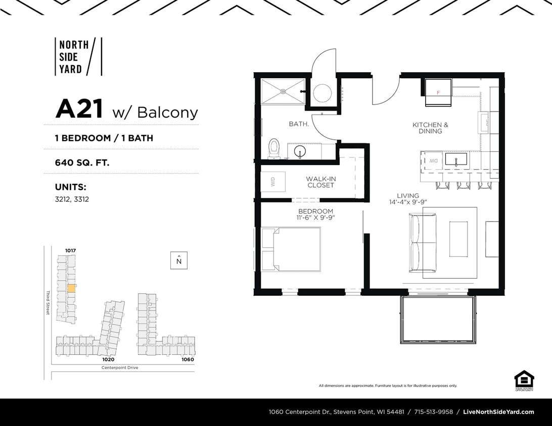 Floor Plan - A21 - 1 Bed / 1 Bath 