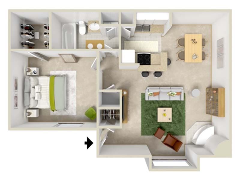 Floor Plan - 1 bed 1 bath A2