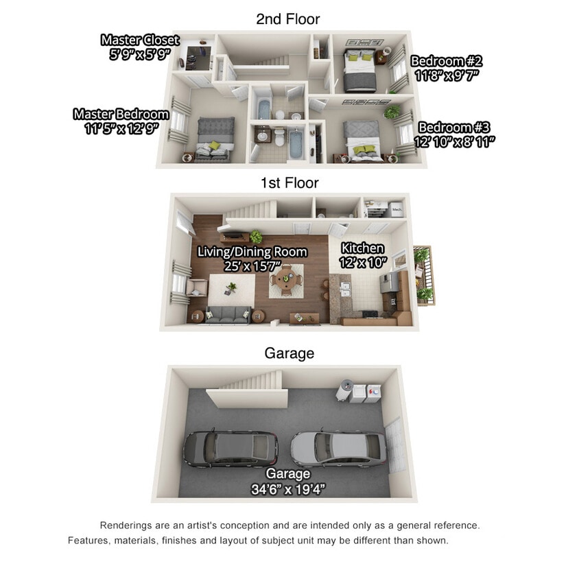 Floor Plan - 3 Bedroom Townhome with Garage