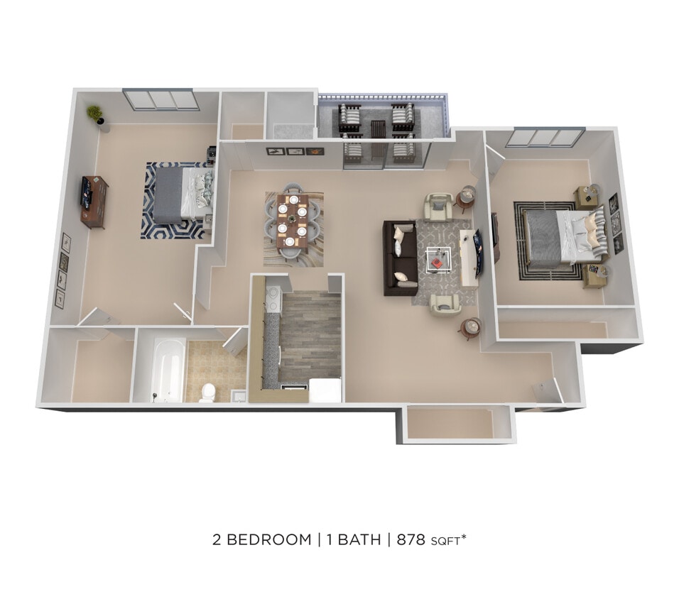Floor Plan - Two Bedroom - 878 sqft
