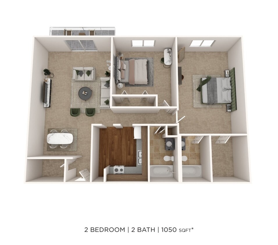 Floor Plan - Two Bedroom 2 Bath - 1,050 sqft