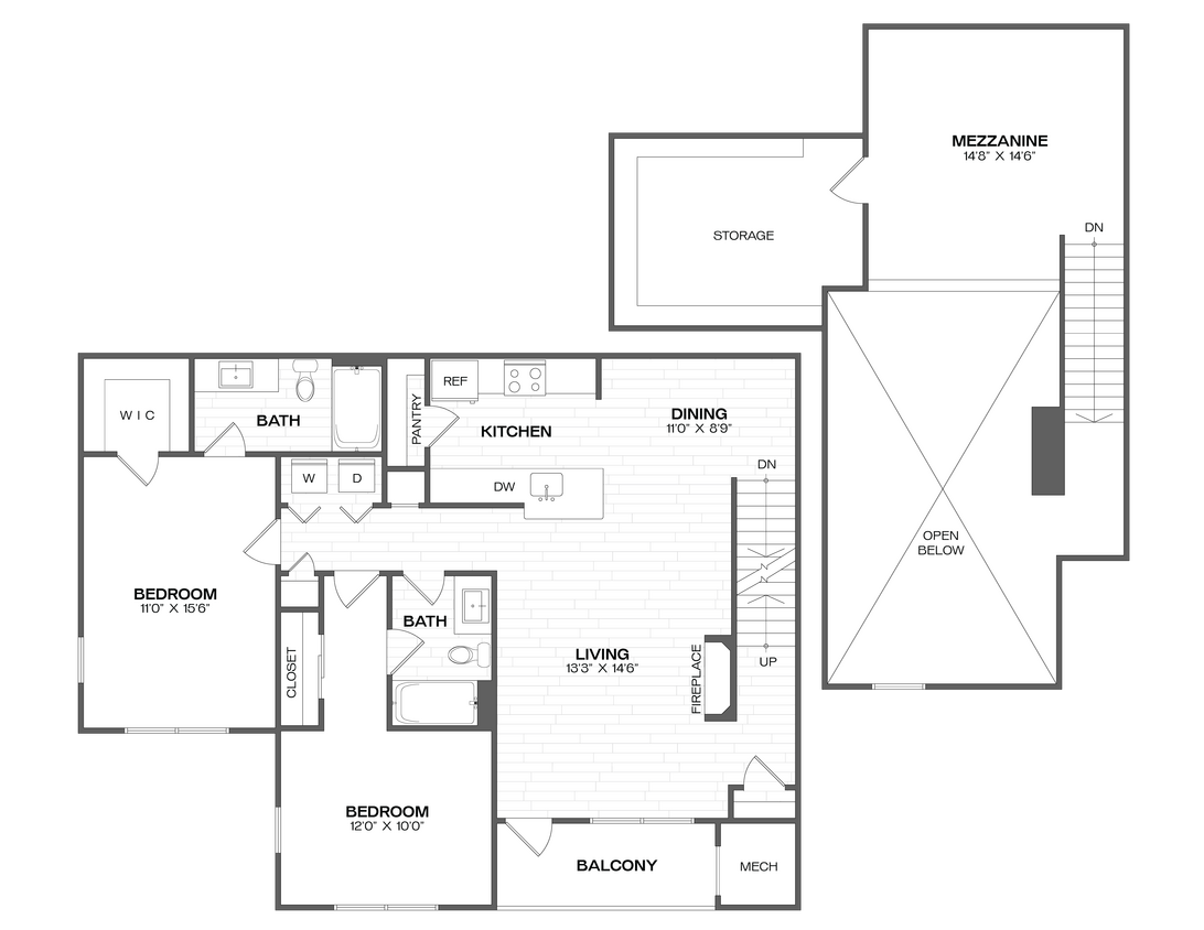 Floor Plan - 2 Bed/2 Bath Loft-B5L