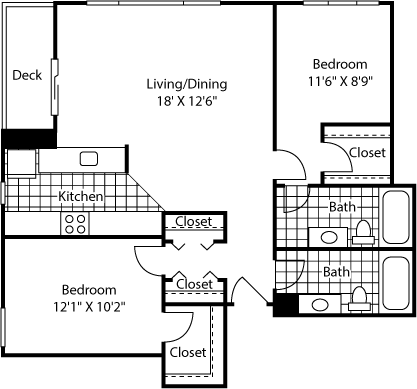 Floor Plan - 2 Bed 720-1620 SW