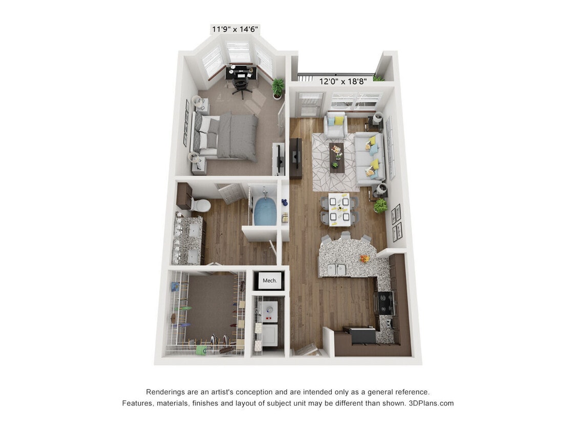 Floor Plan - 1 Bed 1 Bath