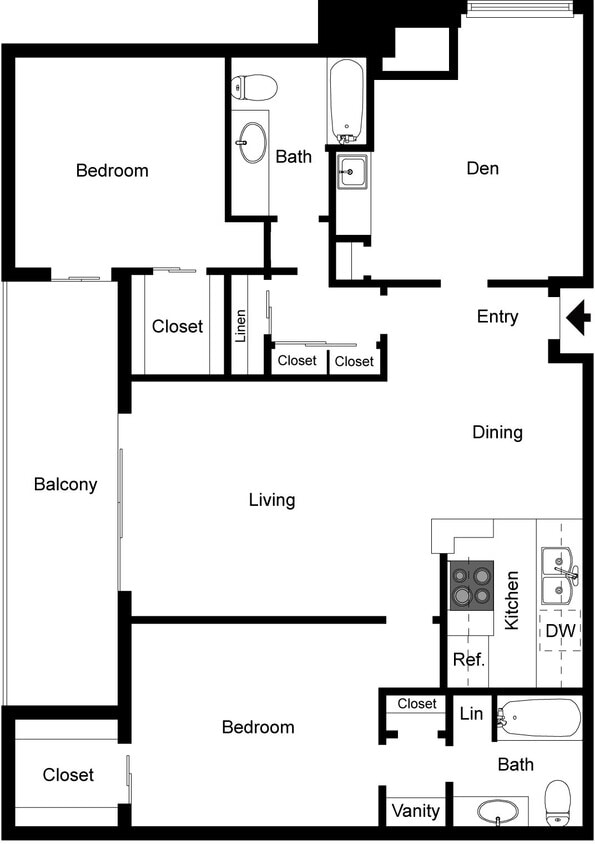 Floor Plan - 2 Bedroom 2 Bath Den Large