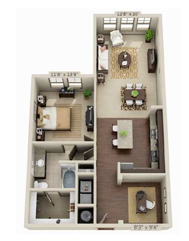 1 Bedroom | 1 Bath | 953 SF - Holston 2