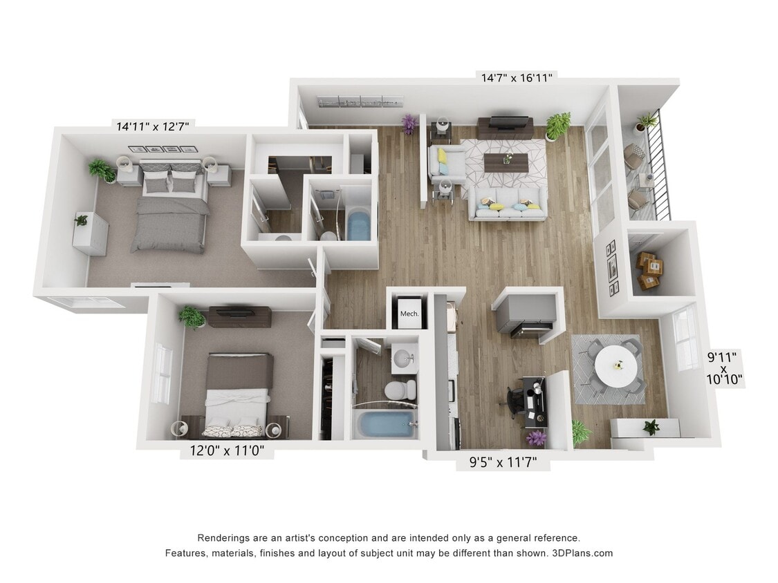 Floor Plan - C - 2BR 2BA (1130sf)