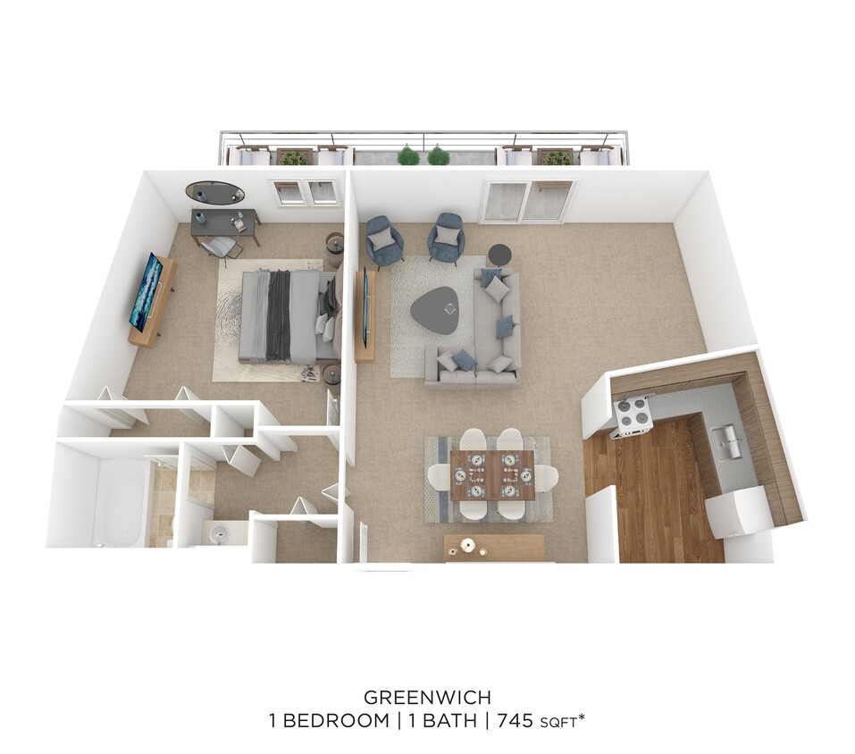 Floor Plan - One Bedroom- 745 sqft