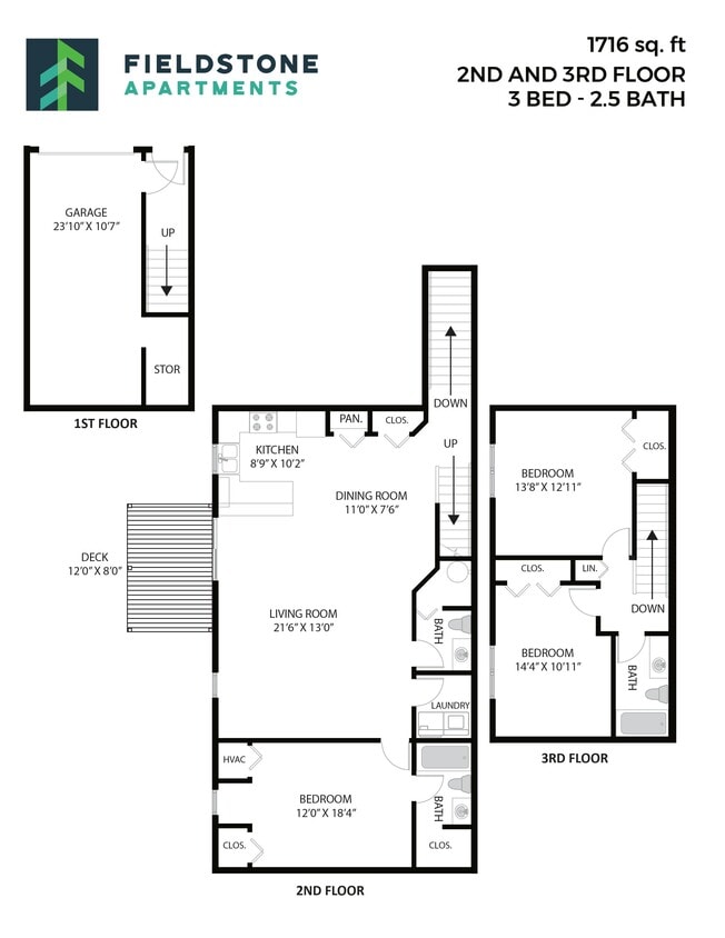 Floor Plan - 3 Bed, 2.5 Bath - 1,716 sq ft