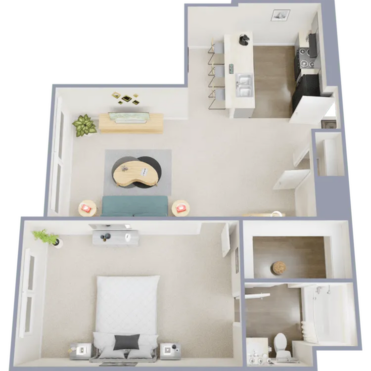 One bedroom, one bath, 535 square foot apartment - Tulip