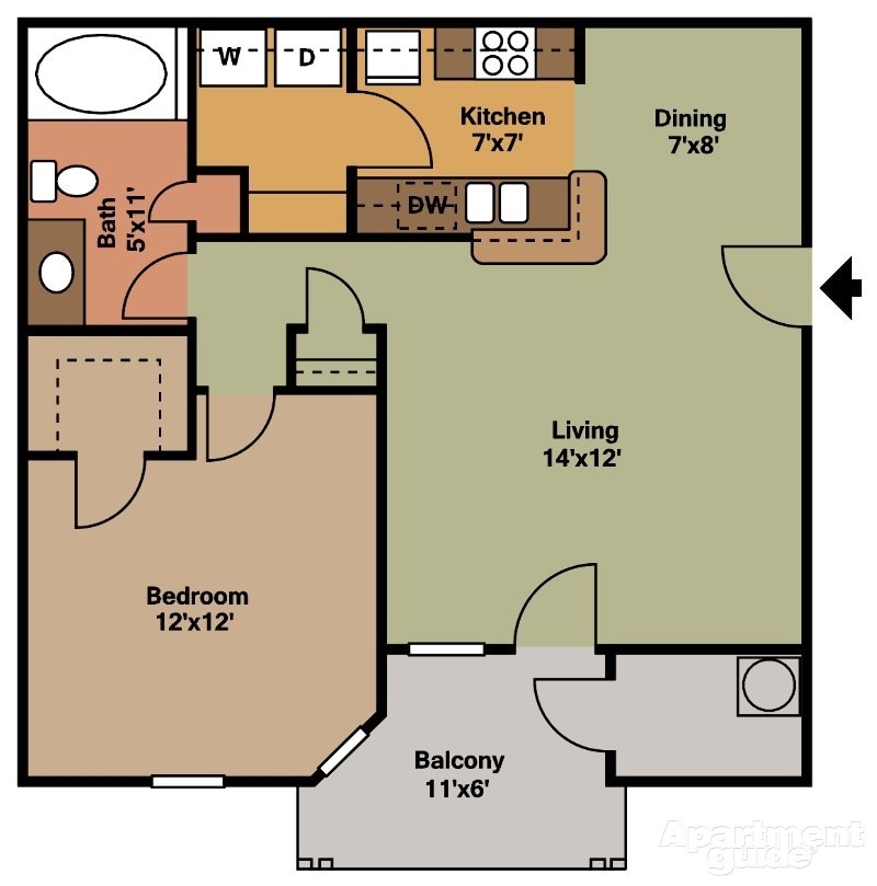 1BR/1BA - 1 Bedroom